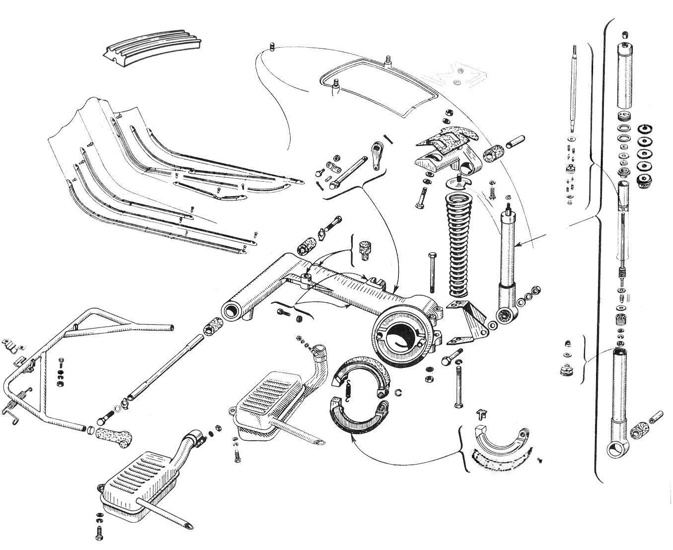 Traversa per motore - Sospensione posteriore - Striscia - Marmitta - Vespa 125 (VM2T)