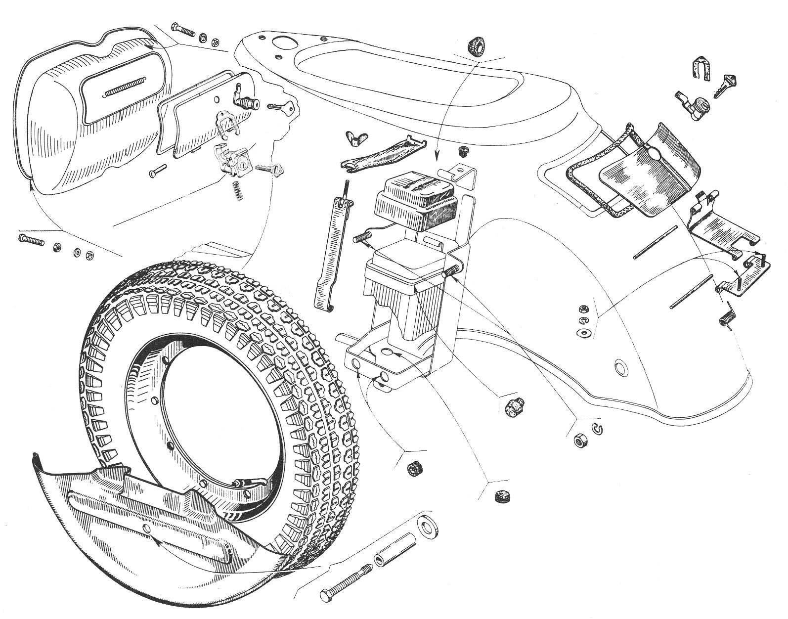 Ruota di scorta - Bauletto porta attrezzi - Vespa 160 GS (VSB1T)
