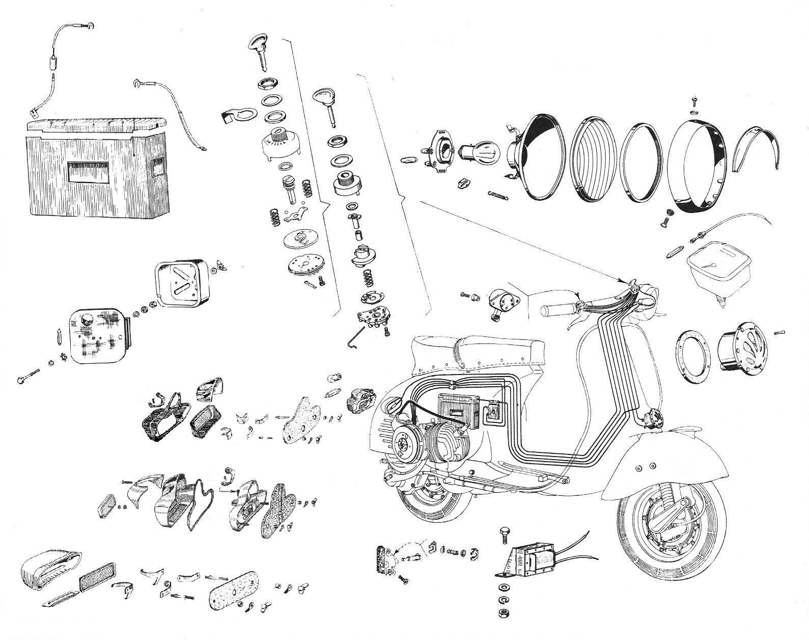Faro - Fanalino - Clacson - Raddrizzatore - Batteria - Vespa 150 GS (VS1T)