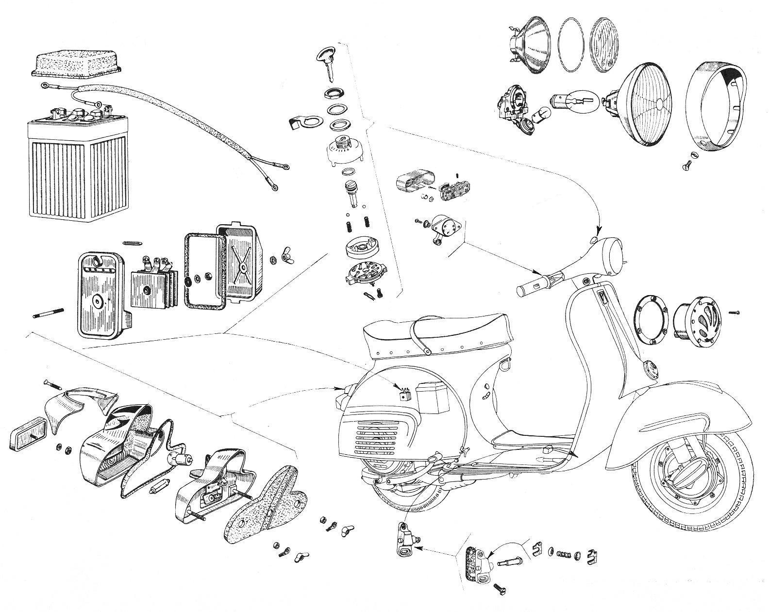 Faro - Fanalino - Clacson - Raddrizzatore - Batteria - Vespa 160 GS (VSB1T)