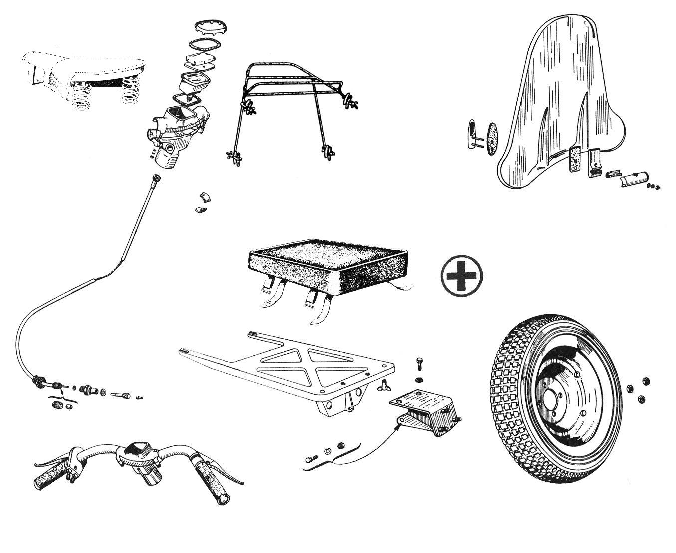 Ruota di scorta - Cuscino - Parabrezza - Portapacchi - Vespa 125 (VM2T)
