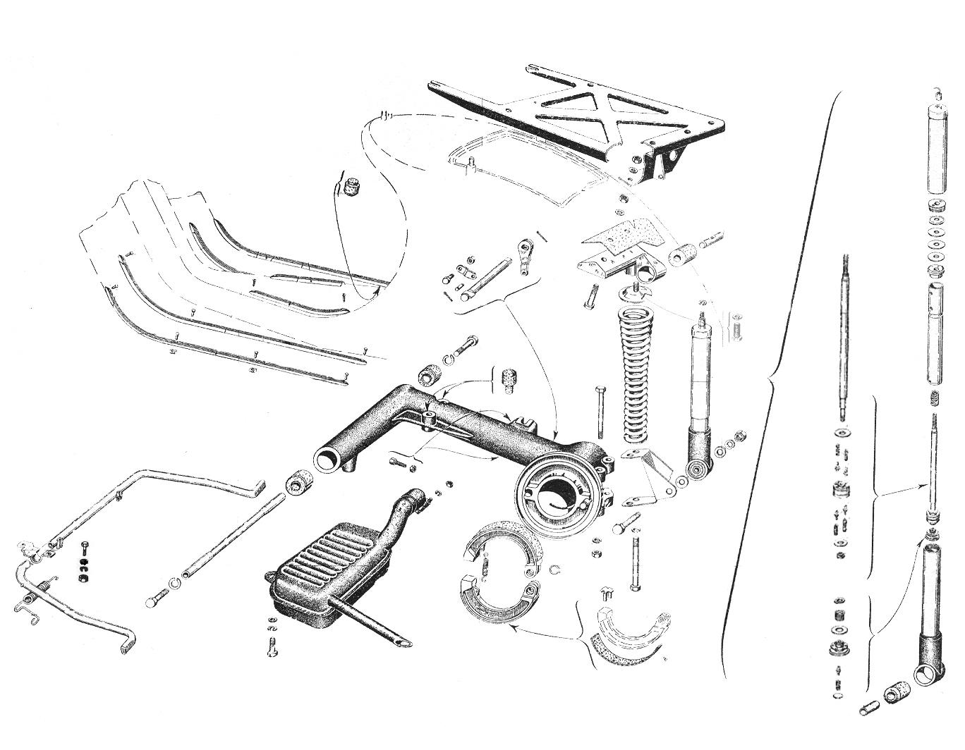 Traversa sopporto motore - Sospensione posteriore - Strisce - Marmitta - Vespa 125 U (VU1T)