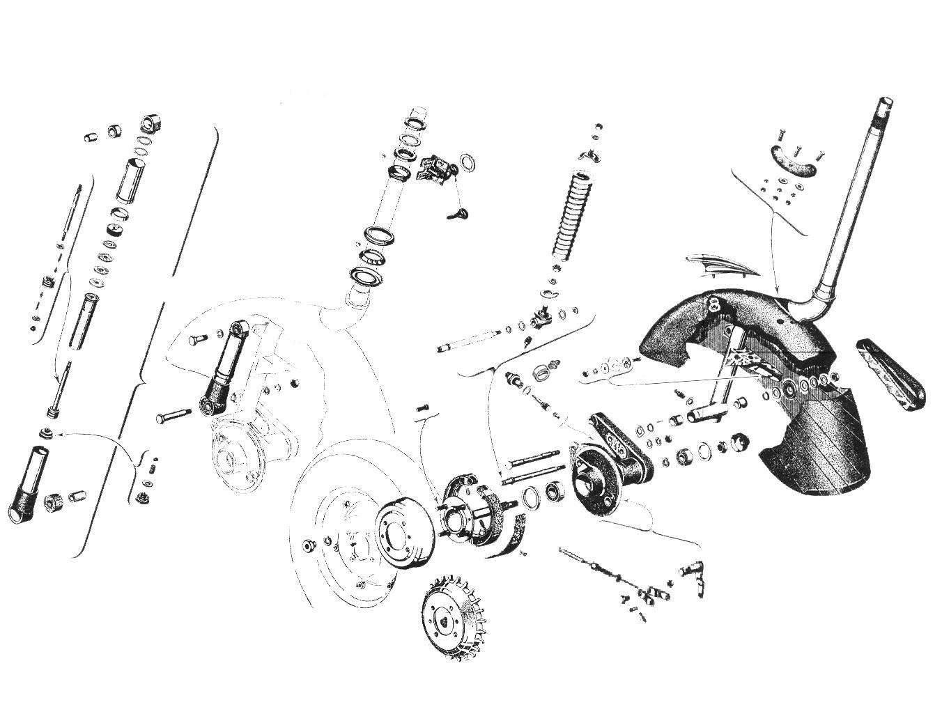 Parafango - Mozzo - Ammortizzatore anteriore - Vespa 150 (VB1T)