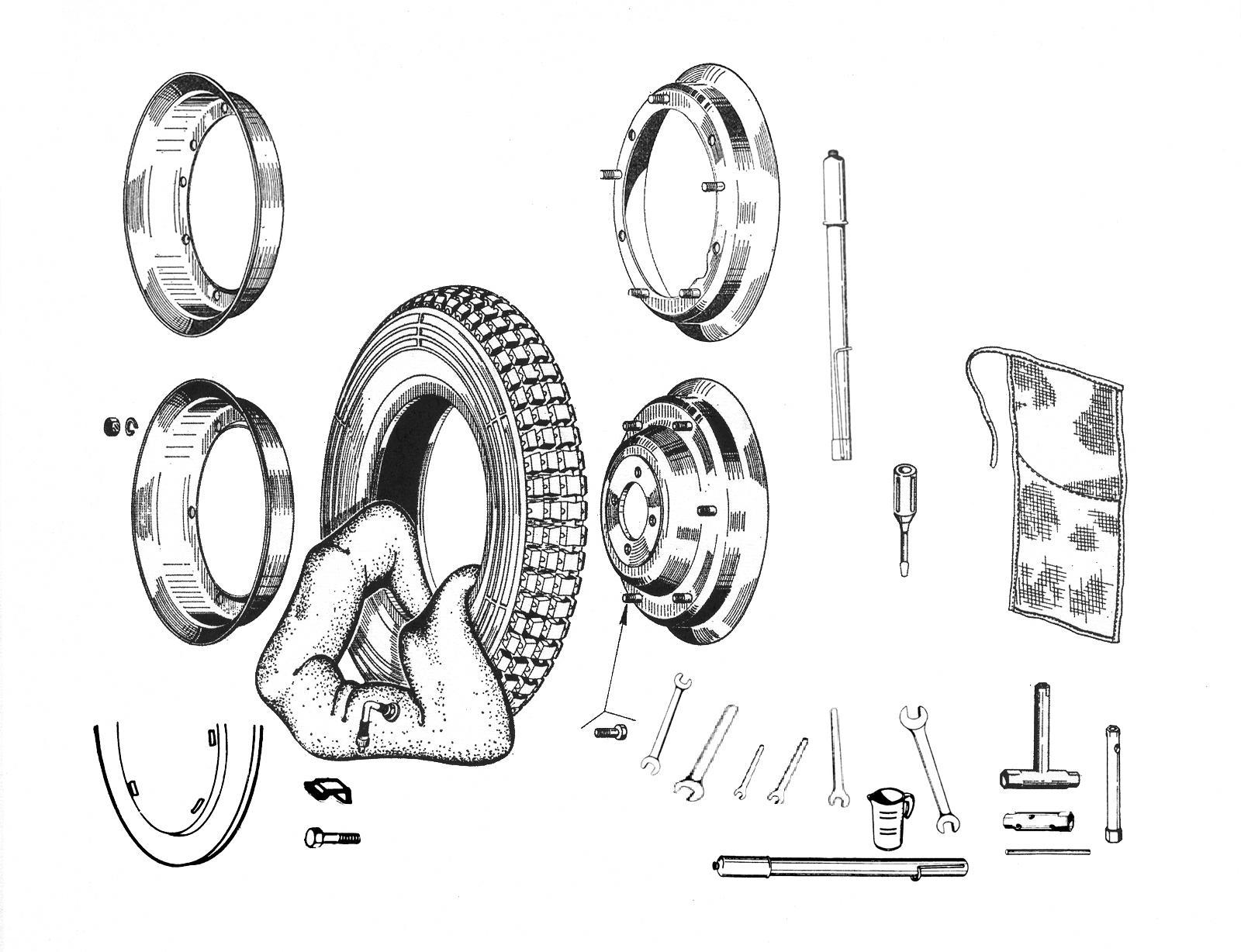 Cerchione - Pneumatici - Attrezzi di corredo - Vespa 150 (VB1T)